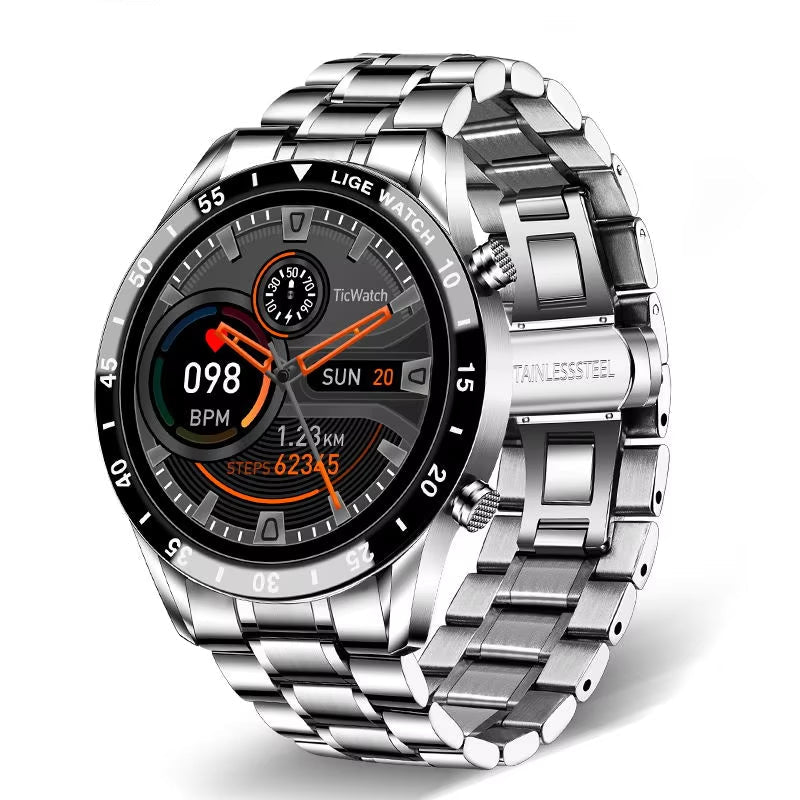 Luxury Full Circle Touch Screen Men Smart Watch Bluetooth Call Steel Band Waterproof Sports Fitness Watch for Android IOS