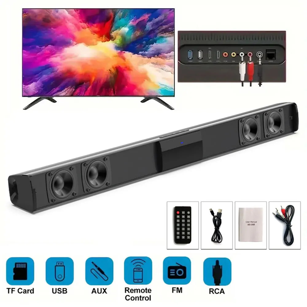 Soundbar Speakers, Bluetooth 5.3, Stereo Soundbar Surround Sound Home Cinema with Remote Control, Support RCA AUX Tf-Card