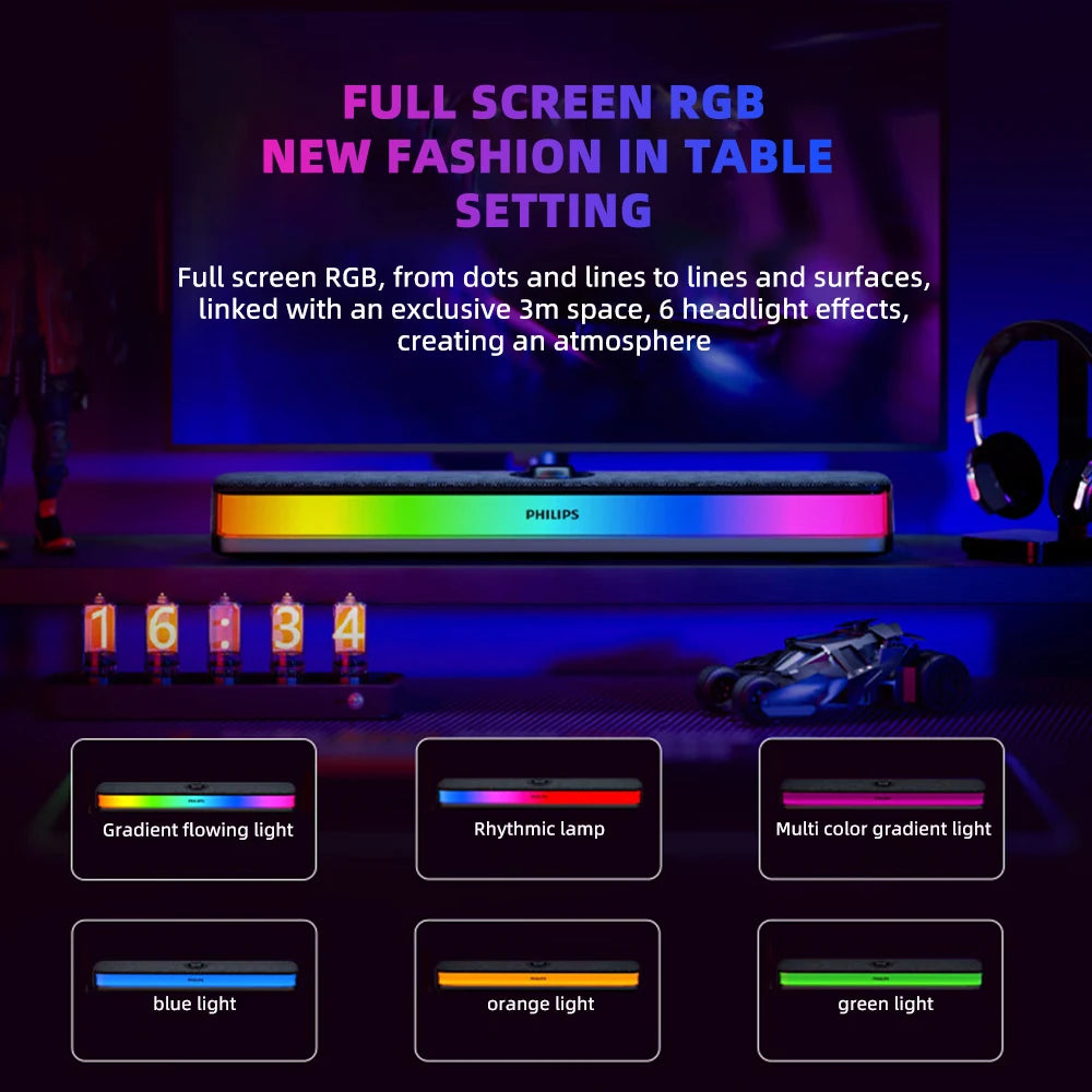 SPA6109 Gaming Desktop Soundbar Full Screen RGB Noise Reduction Speaker with Mic Wired BT 5.3 Computer Sound System
