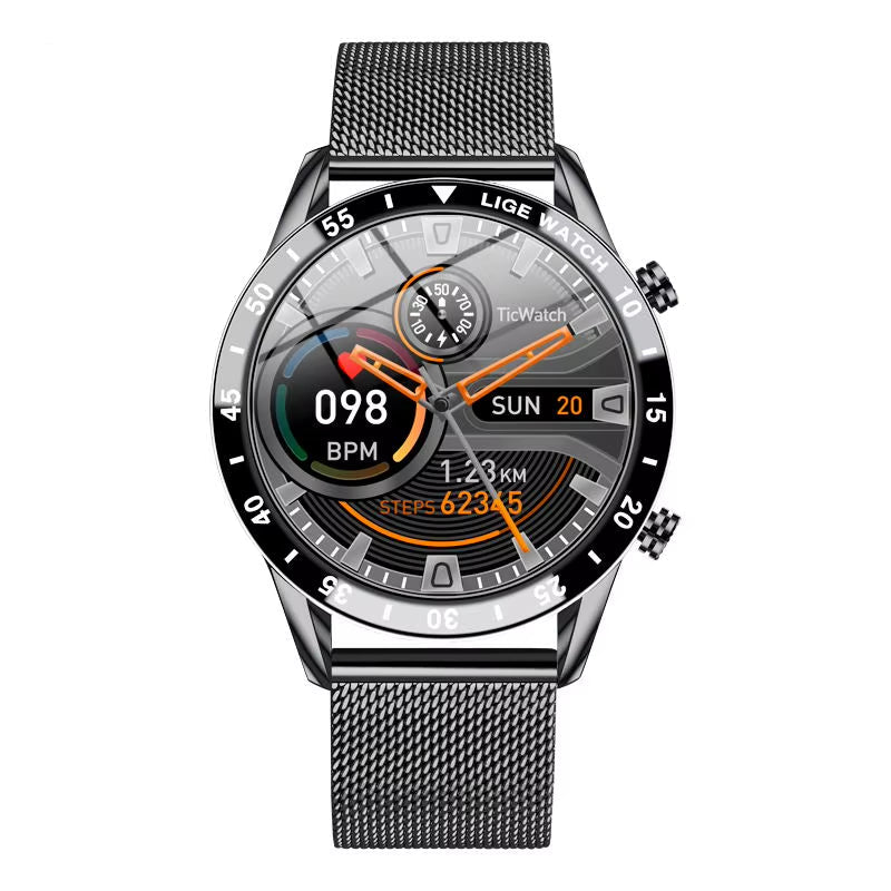 Luxury Full Circle Touch Screen Men Smart Watch Bluetooth Call Steel Band Waterproof Sports Fitness Watch for Android IOS