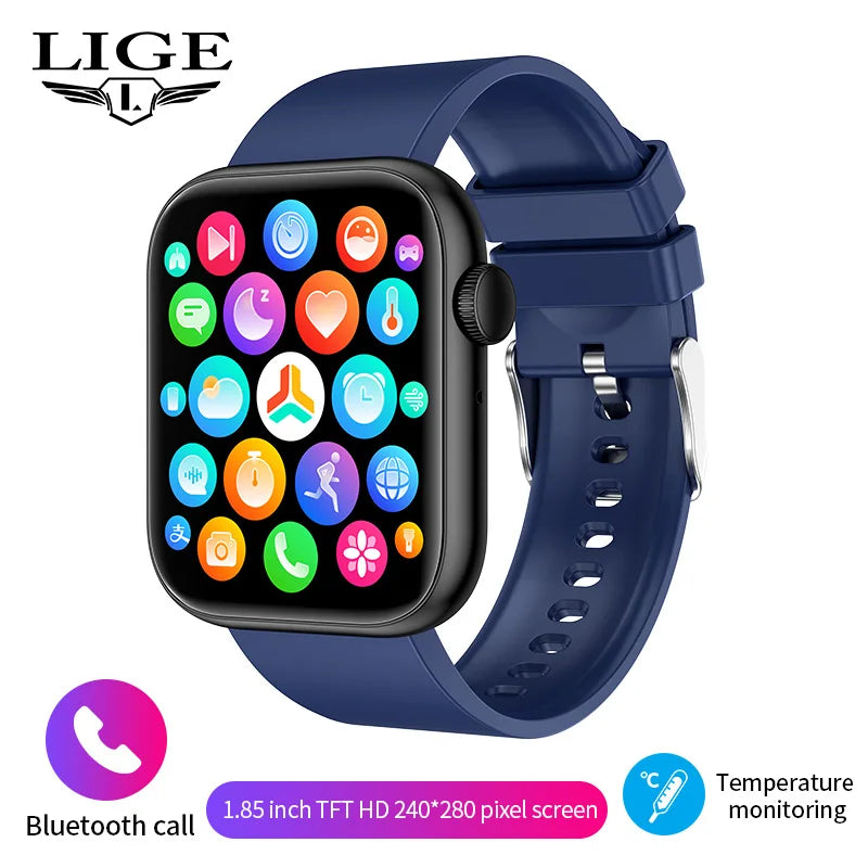New Women Smart Watch 1.85 Full Touch Bluetooth Call Smart Wristwatch Body Temperature Watch Sports Bracelet Men Smartwatch