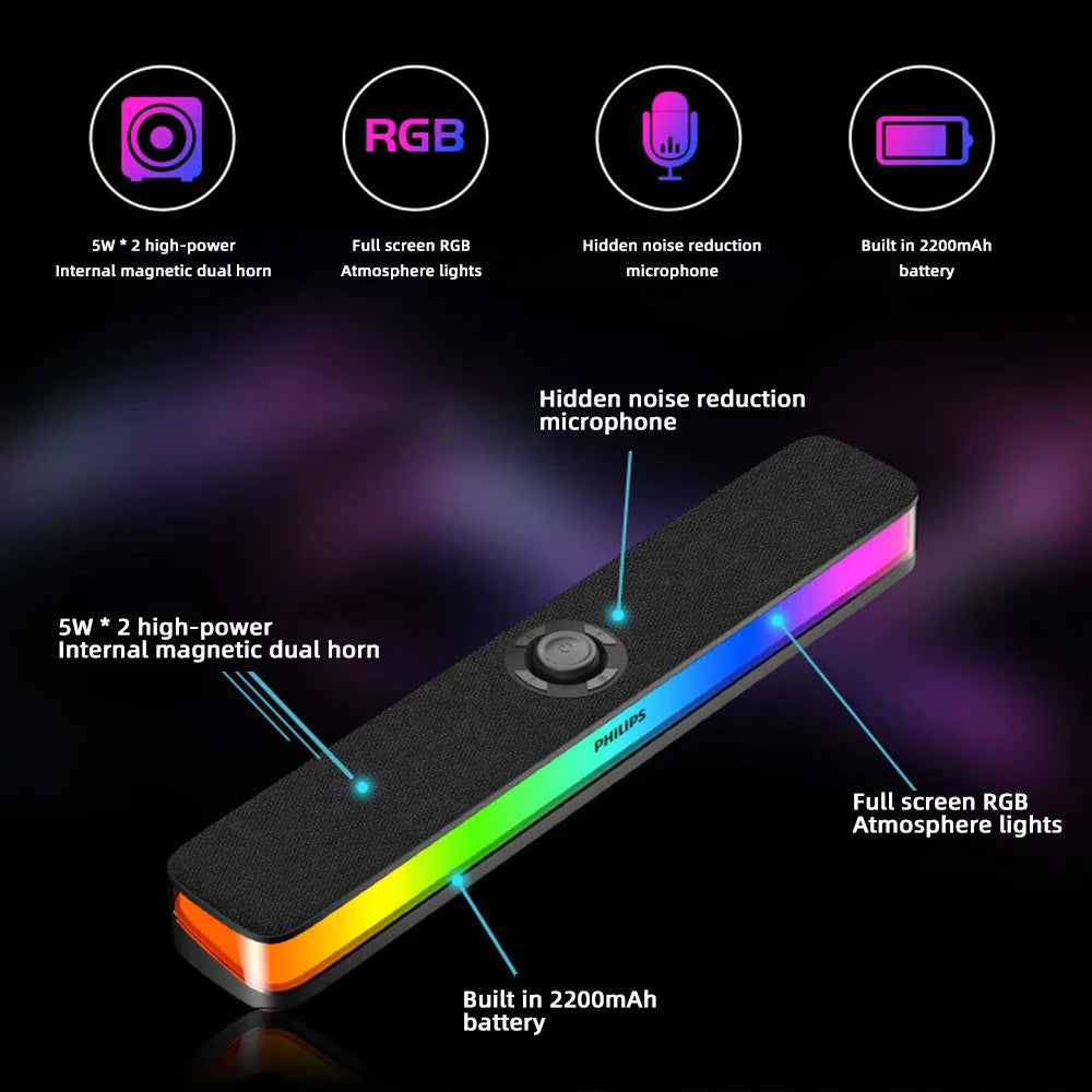 SPA6109 Gaming Desktop Soundbar Full Screen RGB Noise Reduction Speaker with Mic Wired BT 5.3 Computer Sound System