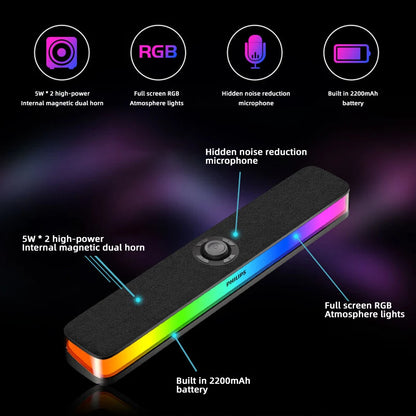 SPA6109 Gaming Desktop Soundbar Full Screen RGB Noise Reduction Speaker with Mic Wired BT 5.3 Computer Sound System