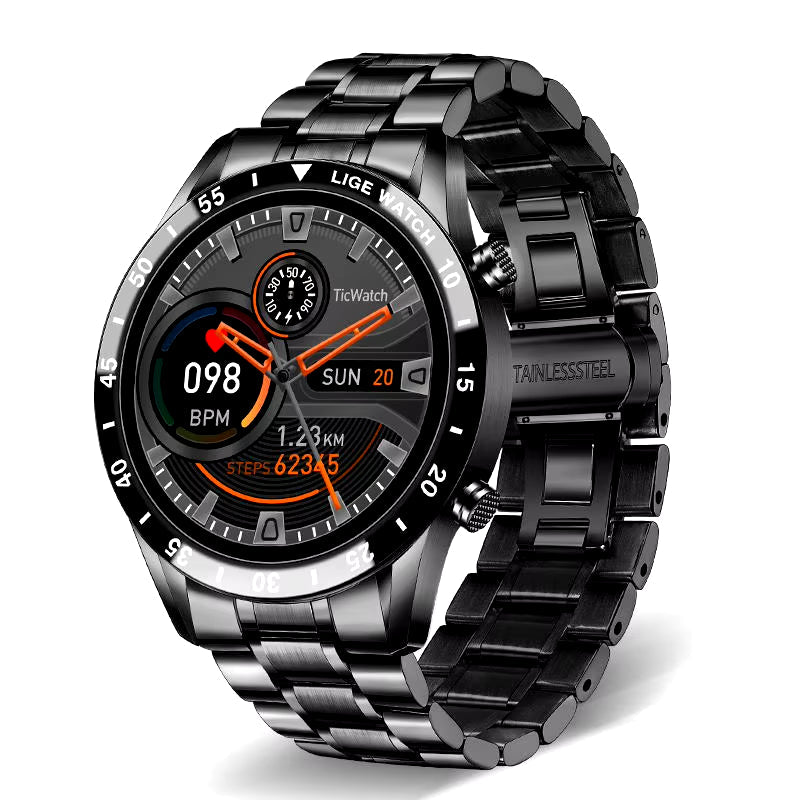 Luxury Full Circle Touch Screen Men Smart Watch Bluetooth Call Steel Band Waterproof Sports Fitness Watch for Android IOS