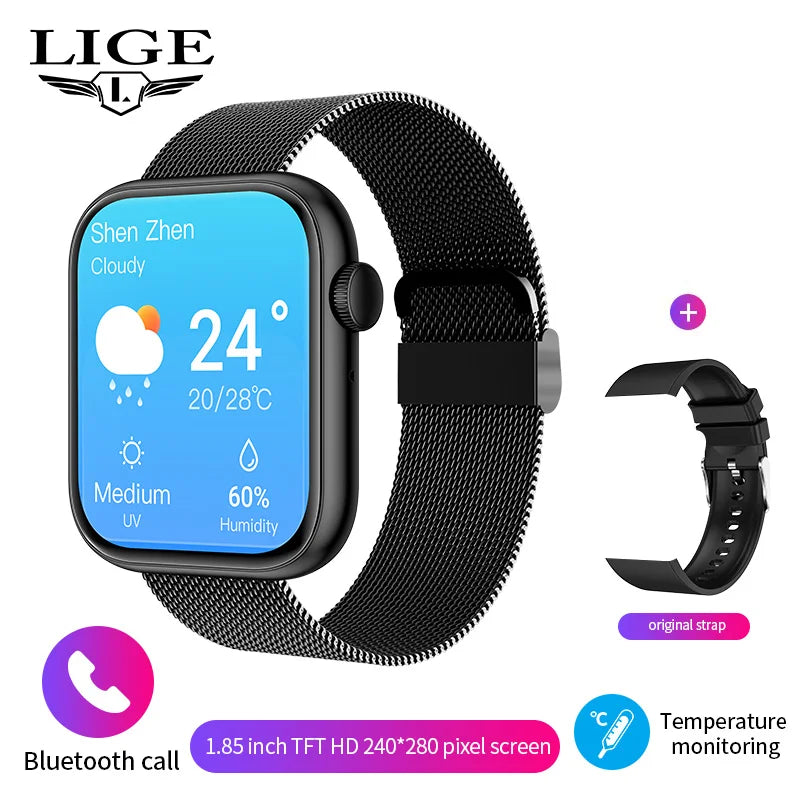 New Women Smart Watch 1.85 Full Touch Bluetooth Call Smart Wristwatch Body Temperature Watch Sports Bracelet Men Smartwatch