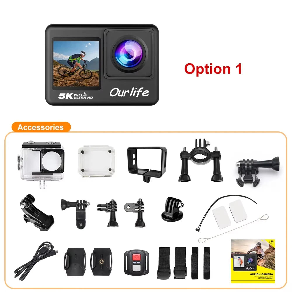 5K Action Camera 4K60FPS 2.0 Inch Touch Screen Wifi 170° Wide Angle 30M Waterproof Bicycle Motorcycles Sports Cameras