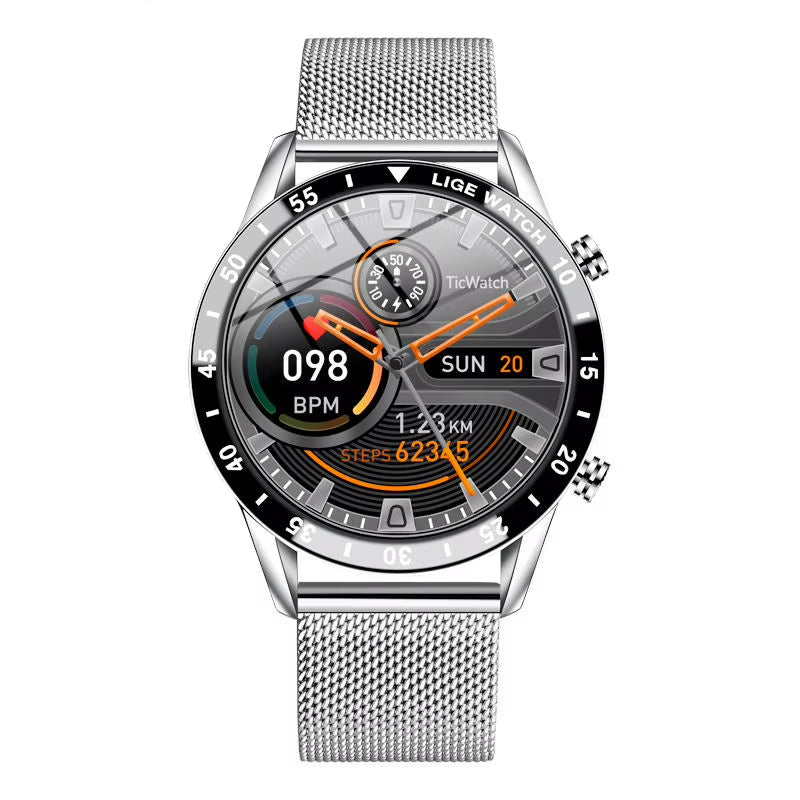 Luxury Full Circle Touch Screen Men Smart Watch Bluetooth Call Steel Band Waterproof Sports Fitness Watch for Android IOS