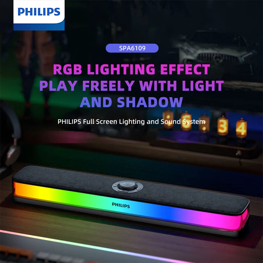 SPA6109 Gaming Desktop Soundbar Full Screen RGB Noise Reduction Speaker with Mic Wired BT 5.3 Computer Sound System
